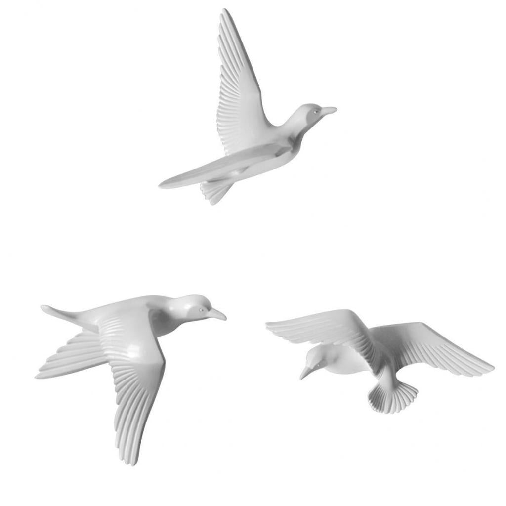 3Pcs Resin Seagull Shaped Bedroom TV Background Wall Decor White