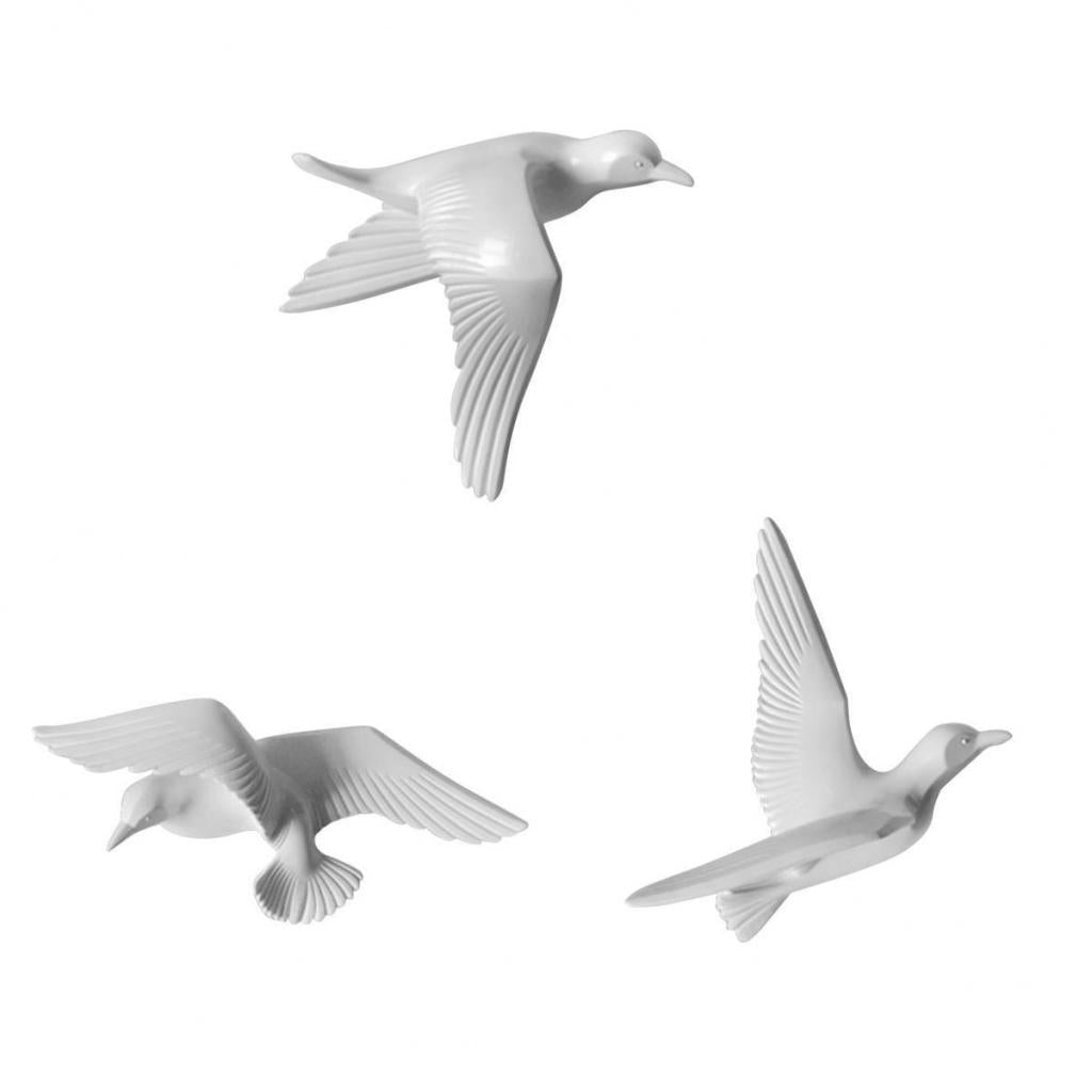 3Pcs Resin Seagull Shaped Bedroom TV Background Wall Decor White