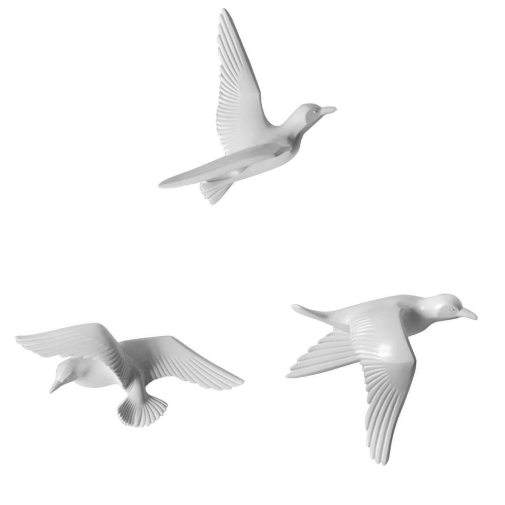 3Pcs Resin Seagull Shaped Bedroom TV Background Wall Decor White