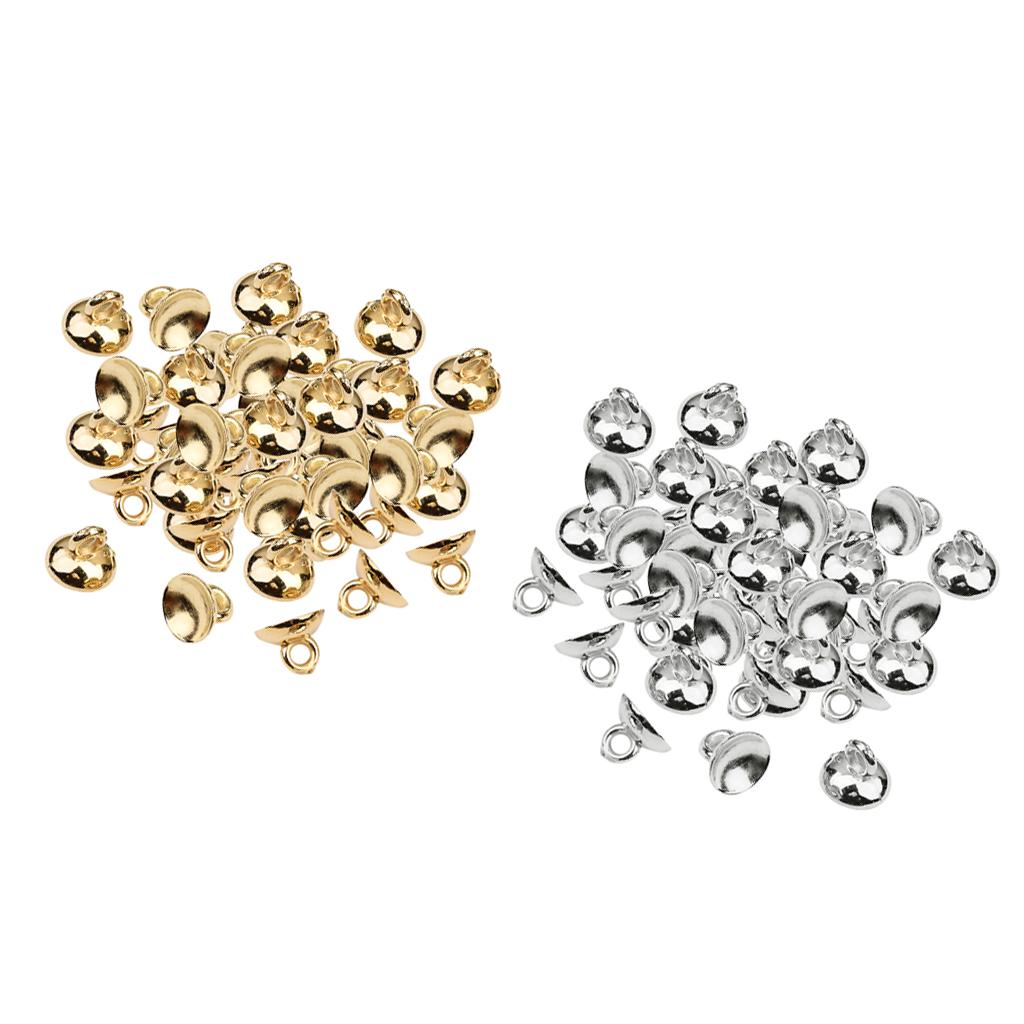 400Pcs Plastic Half Round Shape Bell Beads Cap with Loop Finding Gold&Silver