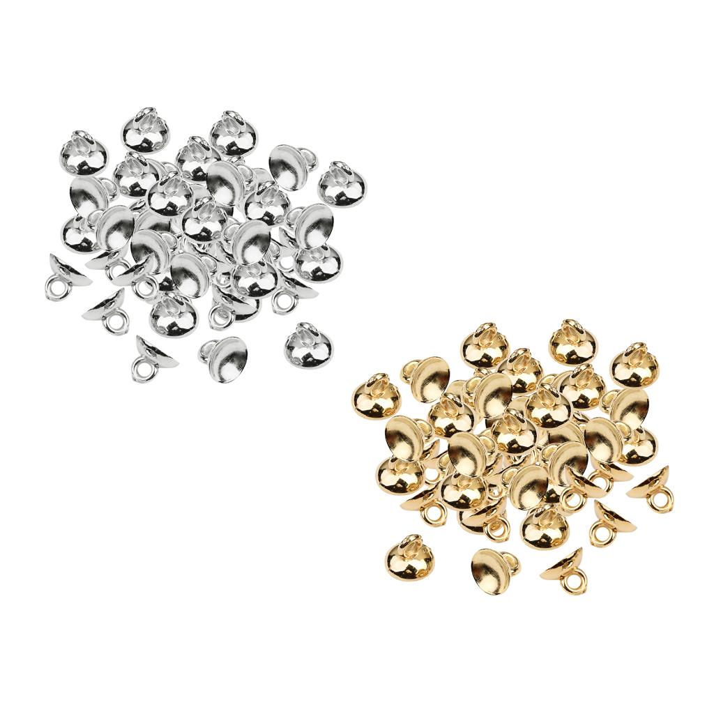 400Pcs Plastic Half Round Shape Bell Beads Cap with Loop Finding Gold&Silver