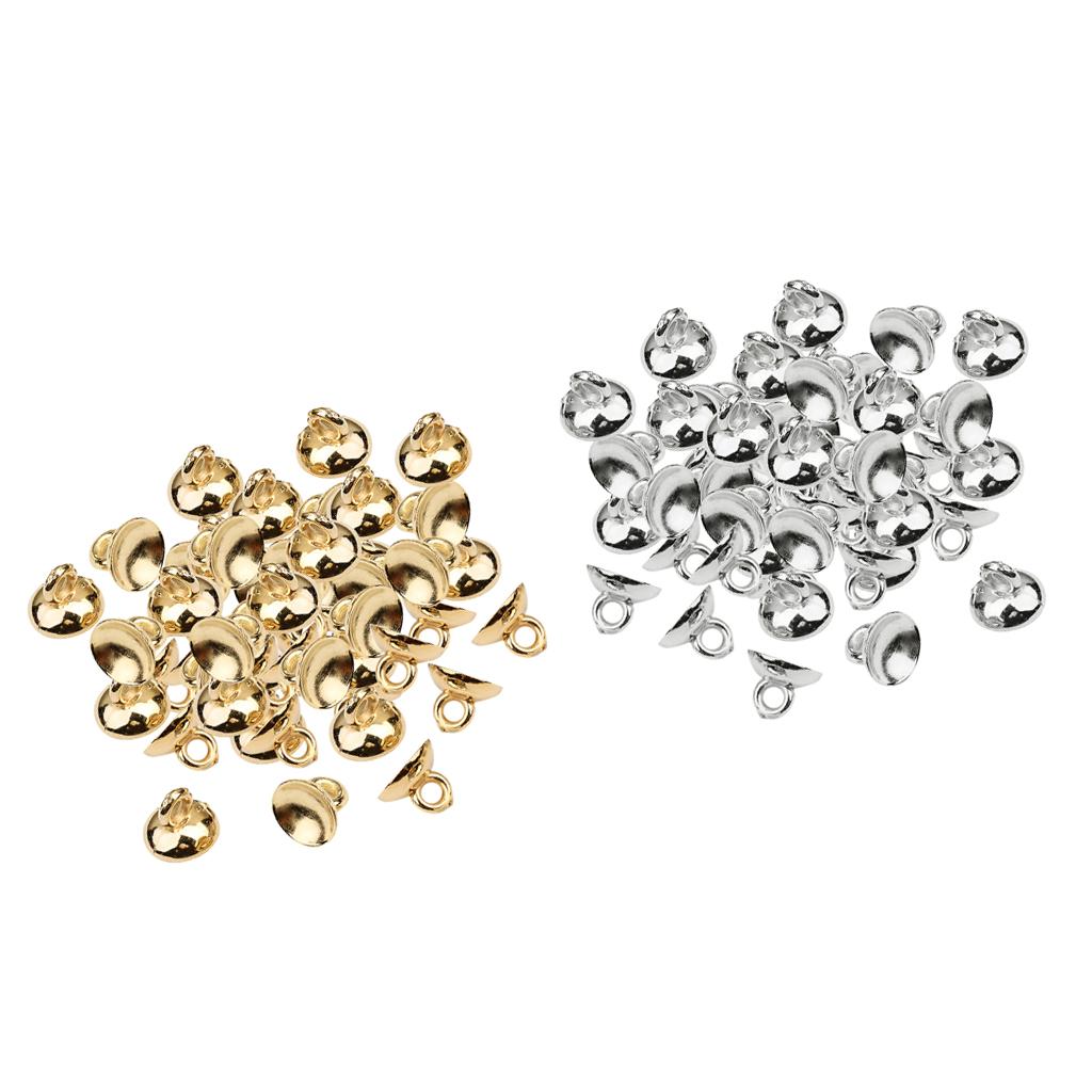 400Pcs Plastic Half Round Shape Bell Beads Cap with Loop Finding Gold&Silver