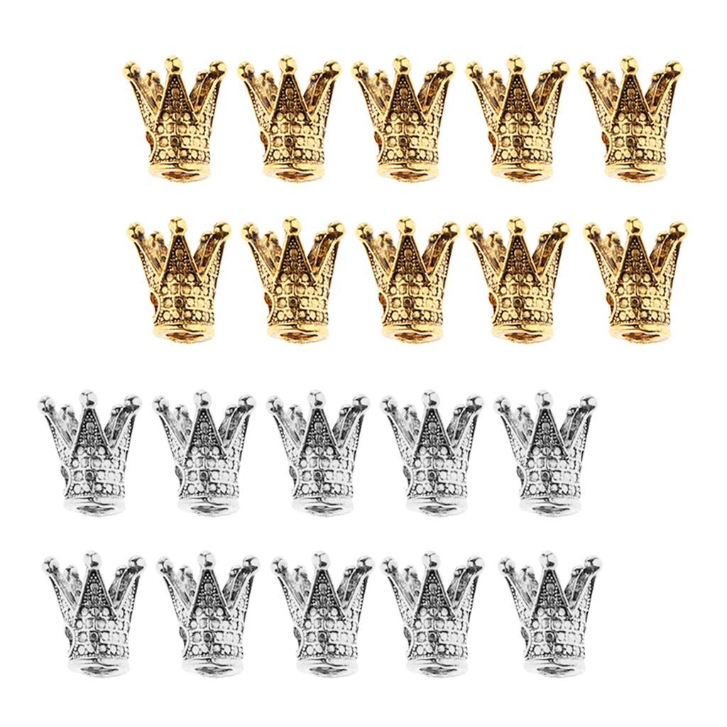 20 Pcs Crown Shaped Spacer Loose Beads Jewelry Charms Connector Gold& Silver