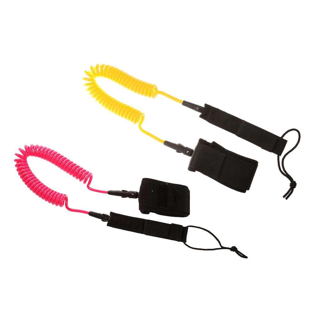 10ft Coiled SUP Surfboard Surfing Board Leash with Double Swivel Pink&Yellow