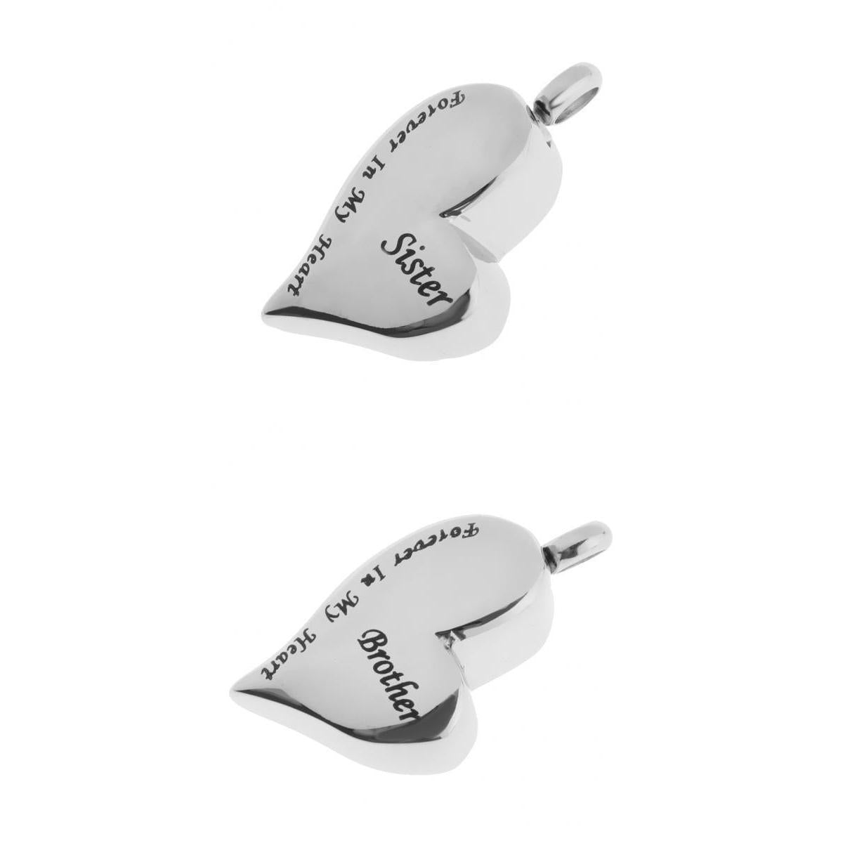 2 Pieces Brother Sister Forever In My Heart Stainless Steel Heart Pendant