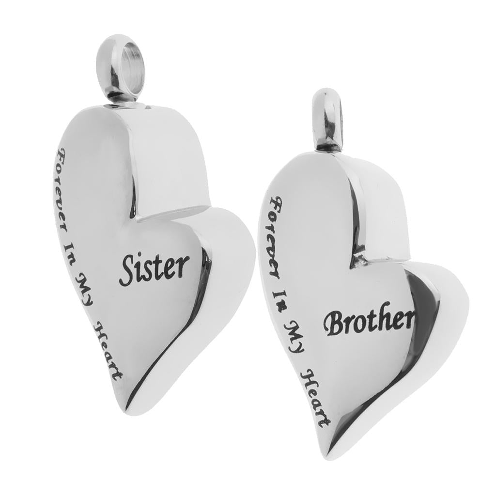 2 Pieces Brother Sister Forever In My Heart Stainless Steel Heart Pendant