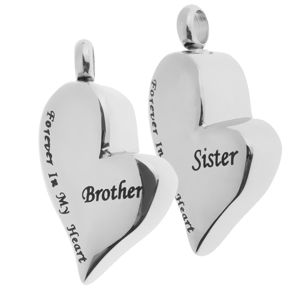 2 Pieces Brother Sister Forever In My Heart Stainless Steel Heart Pendant