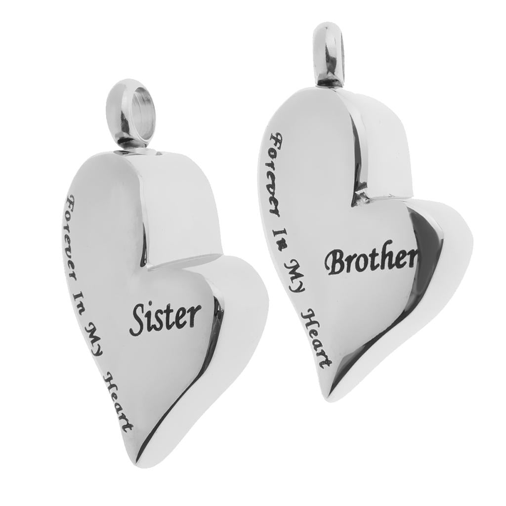2 Pieces Brother Sister Forever In My Heart Stainless Steel Heart Pendant