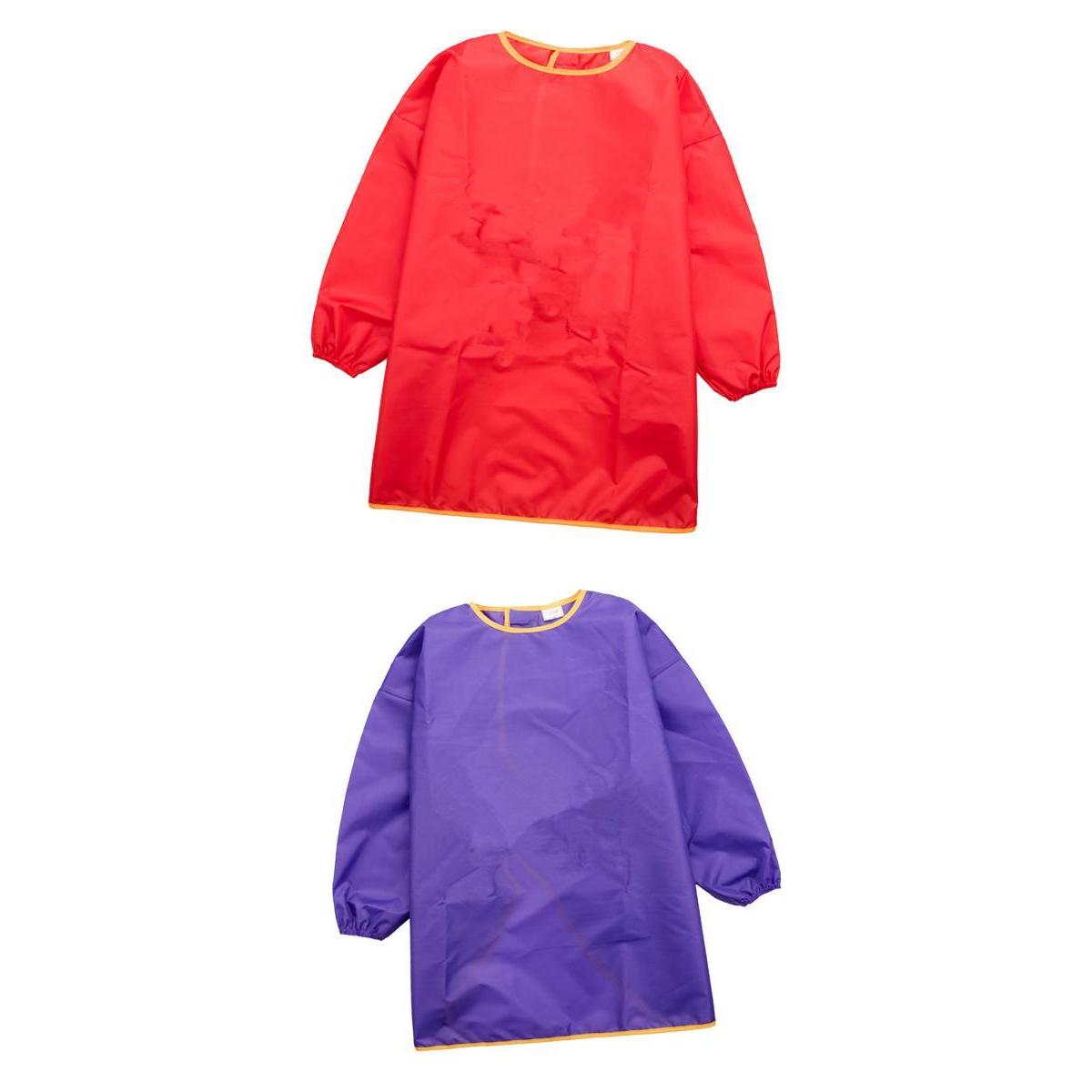 2x Kids Long Sleeve Apron Drawing Painting Waterproof Smock Red Purple