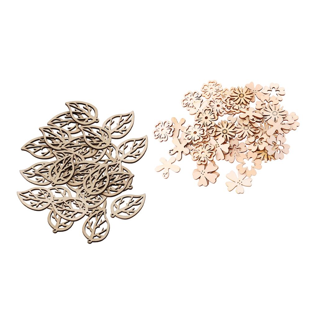 80 Pcs Natural Leaves and Flower Wood Embellishment DIY Decoration Crafts