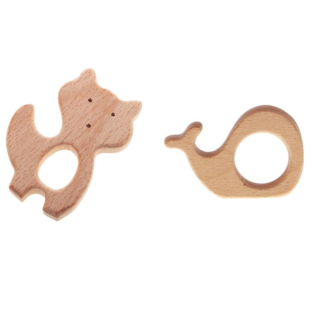 2 Pieces Handmade Wooden Baby Teether Teething Toy Baby Shower Gift