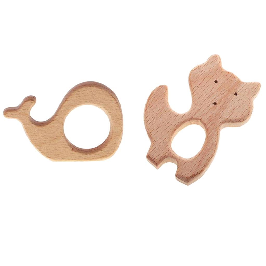 2 Pieces Handmade Wooden Baby Teether Teething Toy Baby Shower Gift