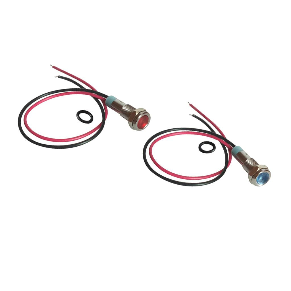 2pcs 6mm 12V Signal Power Supply LED Metal Indicator Lamp Pre-Wired Blue+Red