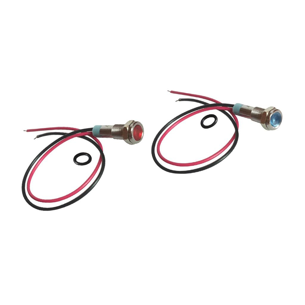 2pcs 6mm 12V Signal Power Supply LED Metal Indicator Lamp Pre-Wired Blue+Red