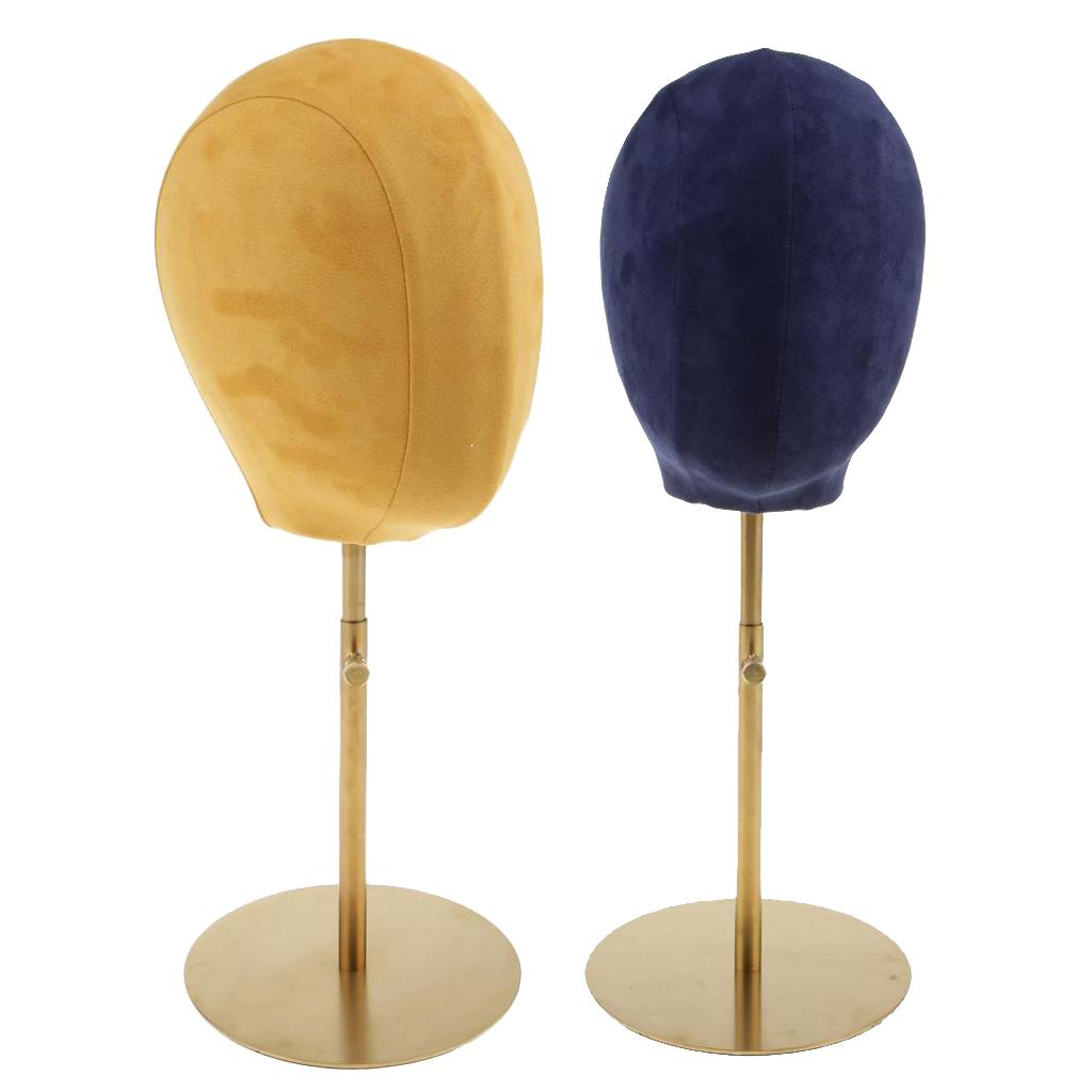 2pcs Suede Cork Mannequin Head Hat Rack Wig Display Holder W/ Metal Stand