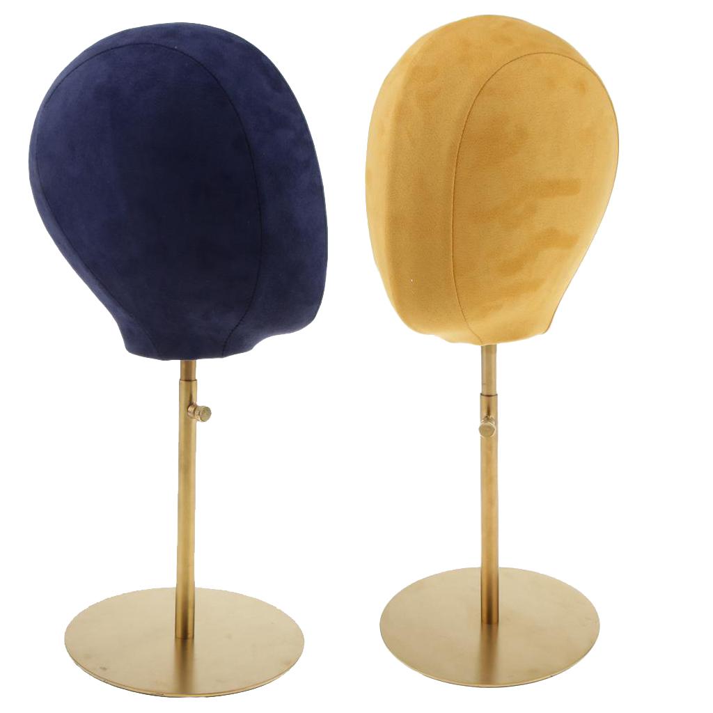 2pcs Suede Cork Mannequin Head Hat Rack Wig Display Holder W/ Metal Stand