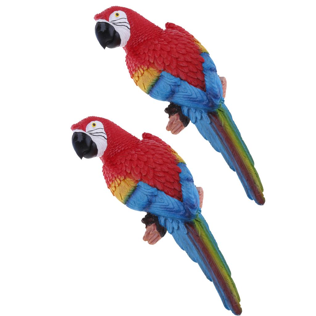 2x Realistic Parrot Resin Bird Animal Ornament Hanging 31cm Look Left Red