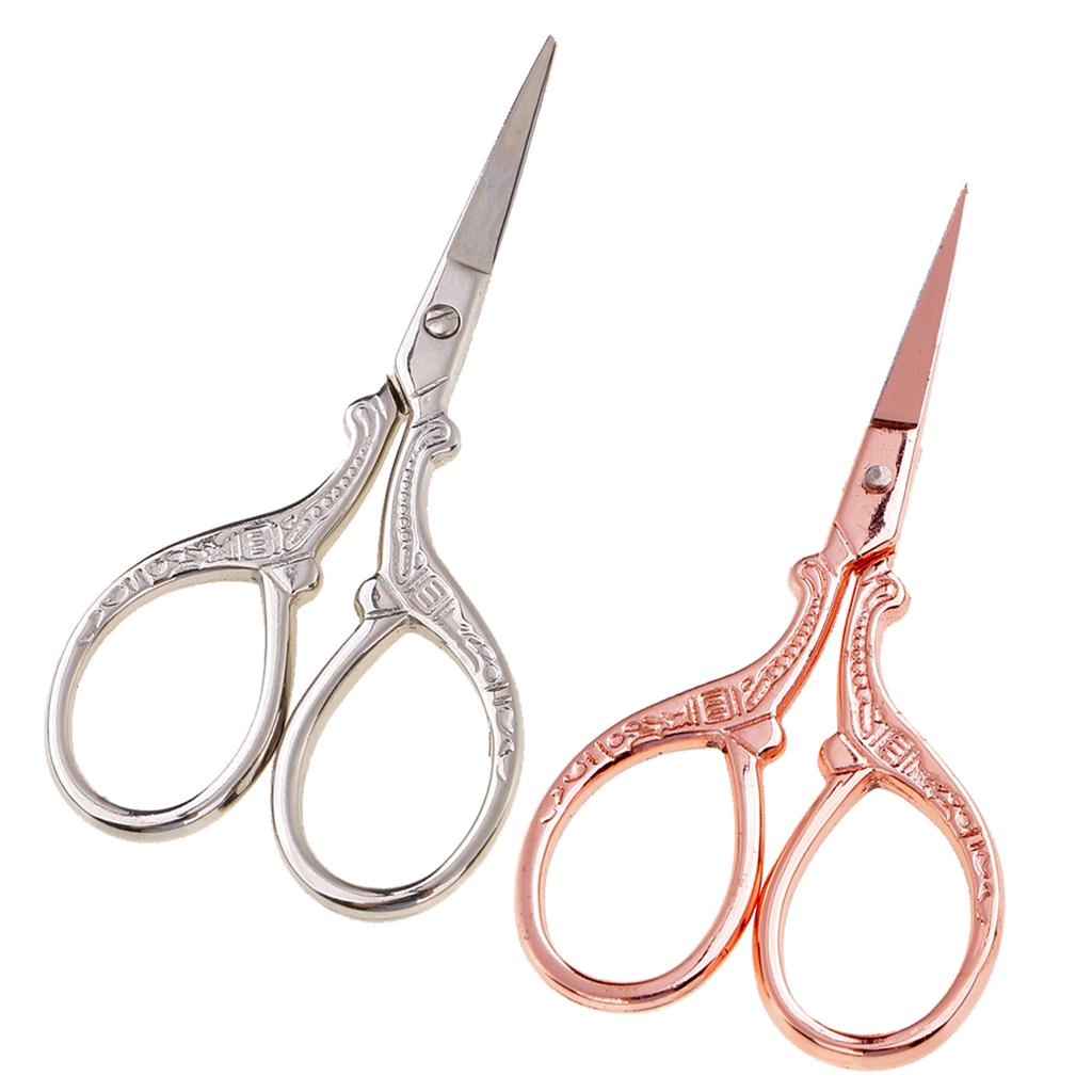 2Pcs Vintage Sewing Embroidery Scissor Cross Stitch Cutting Tool Silver Gold