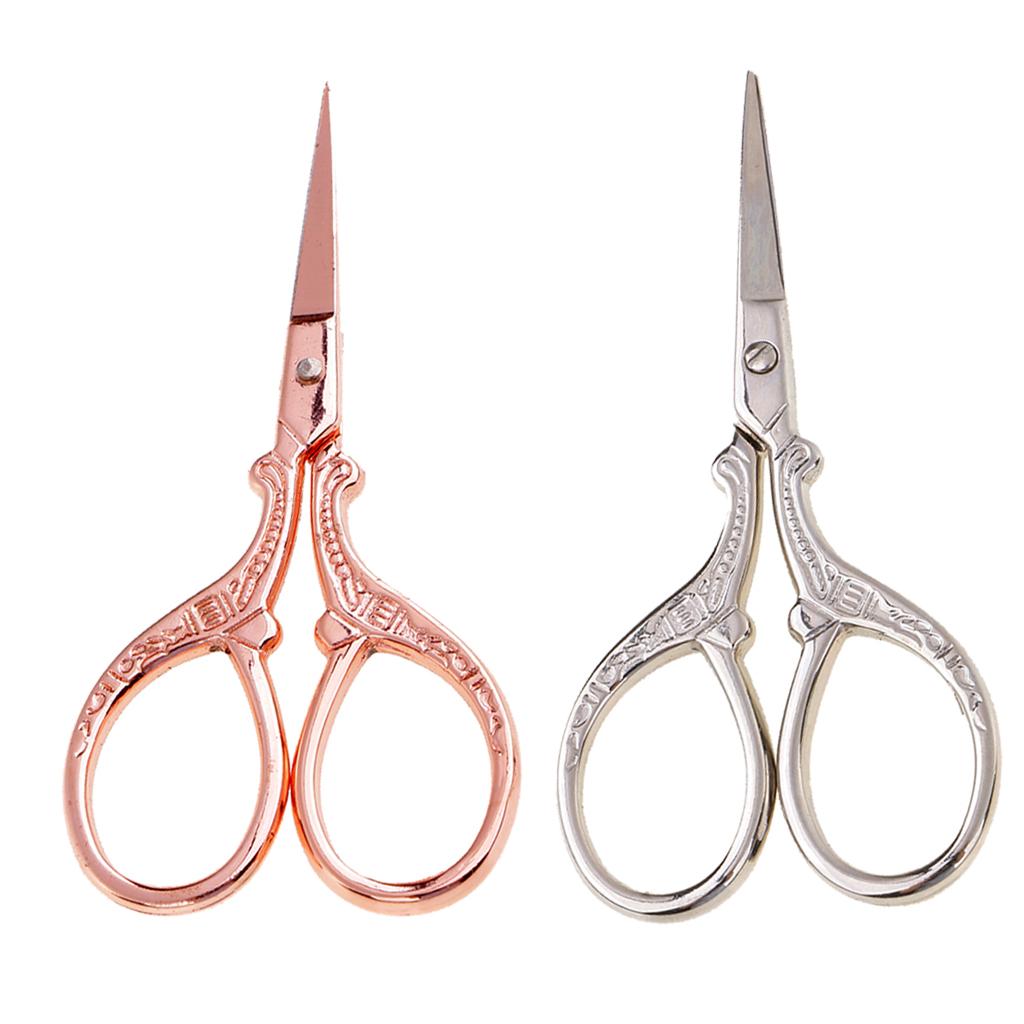 2Pcs Vintage Sewing Embroidery Scissor Cross Stitch Cutting Tool Silver Gold