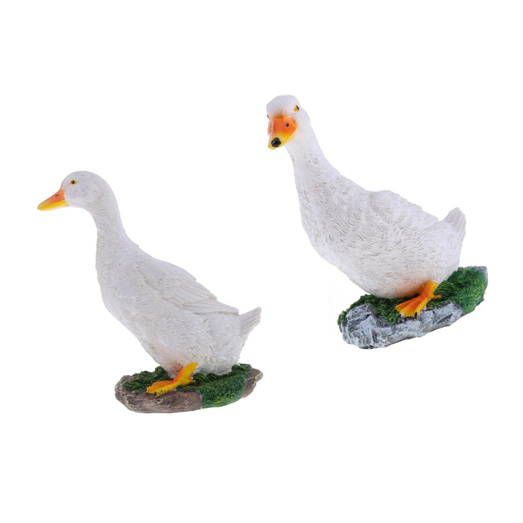 2pcs Garden Gift Farm Resin Animal Ornament Pond Water Standing Duck White