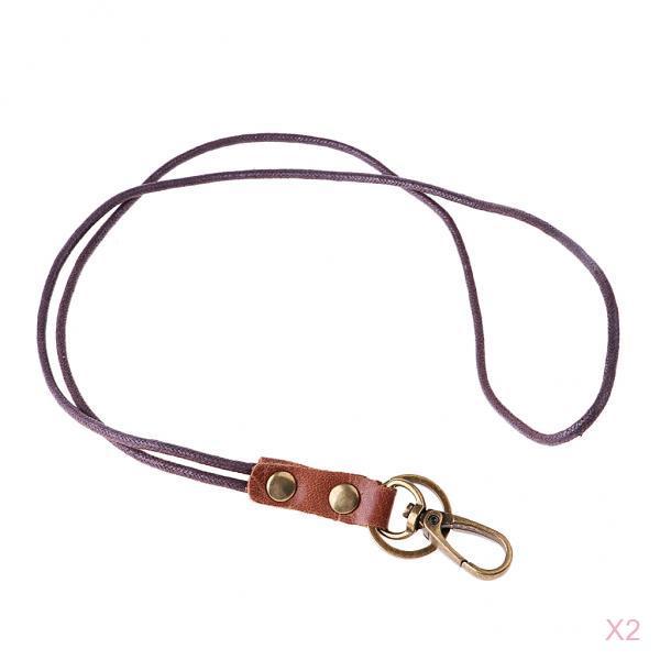 2Pieces Leather Lanyard Neck Wrist Strap ID Card Badge Phone Key Holder 49cm