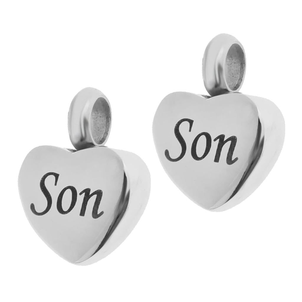 2 Piece Memorial Stainless Steel Heart Urn Pendant Cremation Ash Gift Son