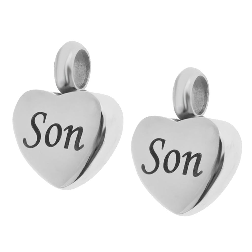 2 Piece Memorial Stainless Steel Heart Urn Pendant Cremation Ash Gift Son