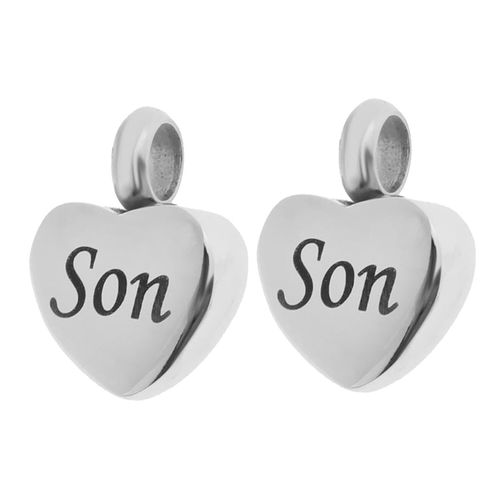 2 Piece Memorial Stainless Steel Heart Urn Pendant Cremation Ash Gift Son
