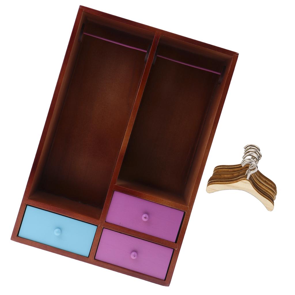 1/6 Doll House Wooden Wardrobe & Clothes Hangers Model Furniture Accessories