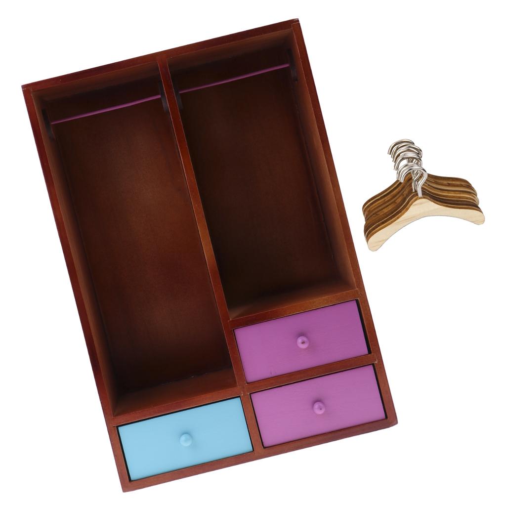 1/6 Doll House Wooden Wardrobe & Clothes Hangers Model Furniture Accessories