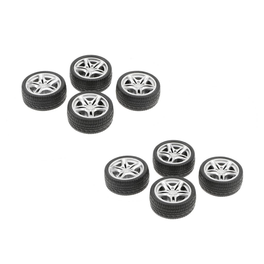 8pcs 1: 10 Drift Car Racing Car 5 Spoke Black Wheel Rims & Rubber Tires 48mm