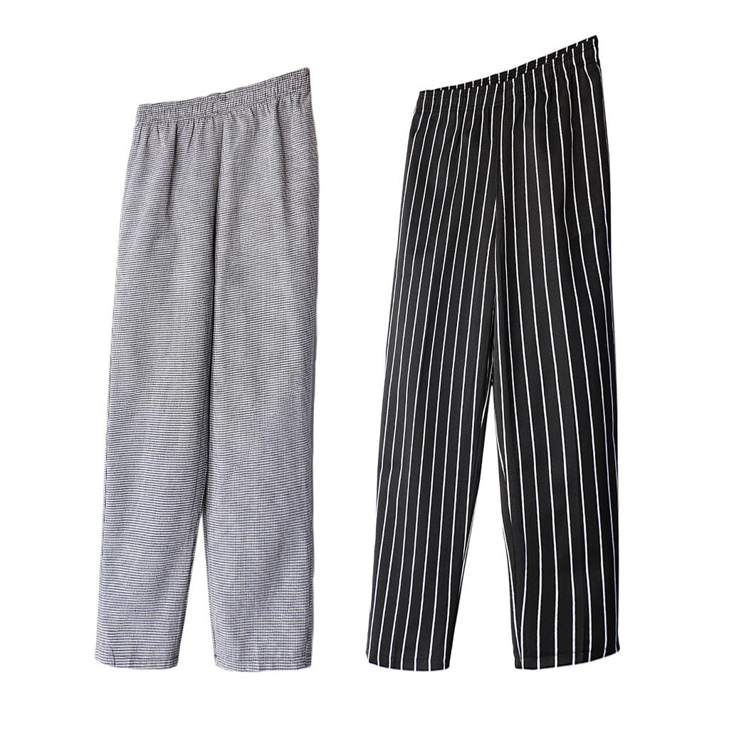 2x Chef Working Pants Elastic Cook Work Trousers XXL Stripe + Houndstooth