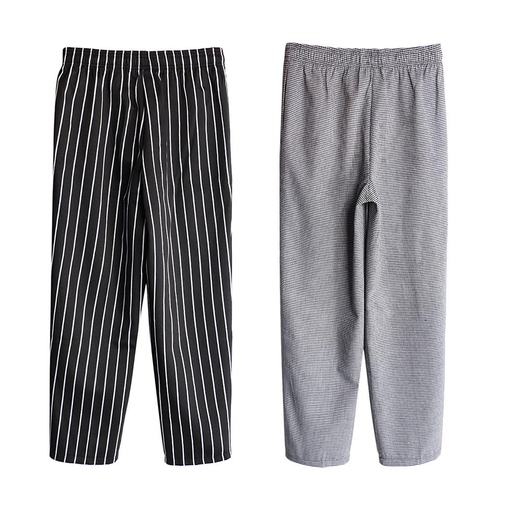 2x Chef Working Pants Elastic Cook Work Trousers XXL Stripe + Houndstooth