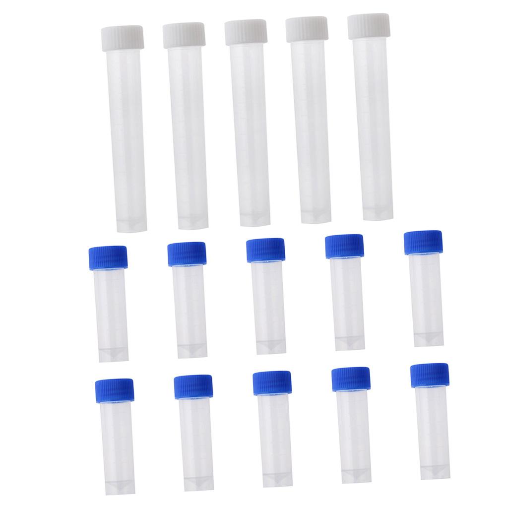5Pcs 10ml&10Pcs 5ml Plastic Graduated Cryovial Test Tube Sample w/ Screw Cap