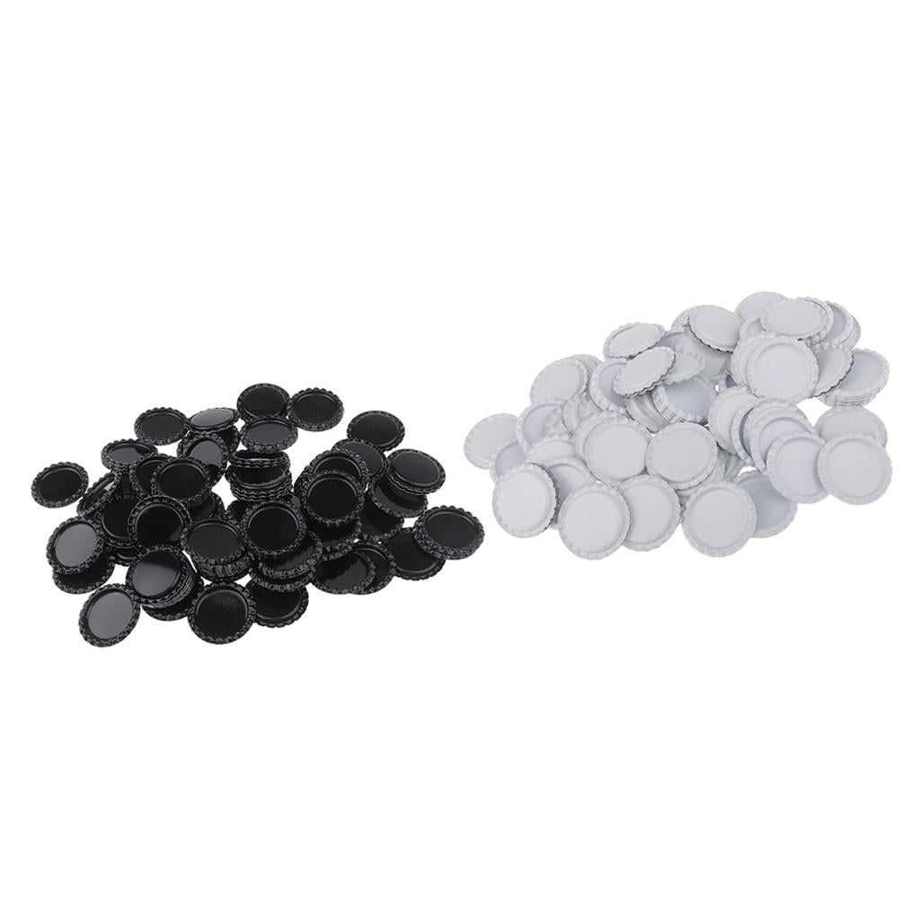 200 Pieces Black White Flattened Bottle Caps for DIY Hair Bows Craft 25mm