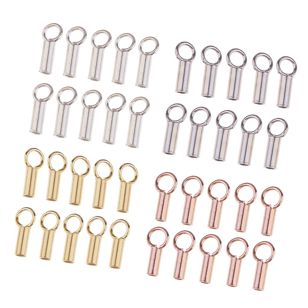 40 Piece 925 Sterling Silver Tube Cord End Caps Crimp Beads Stopper Findings
