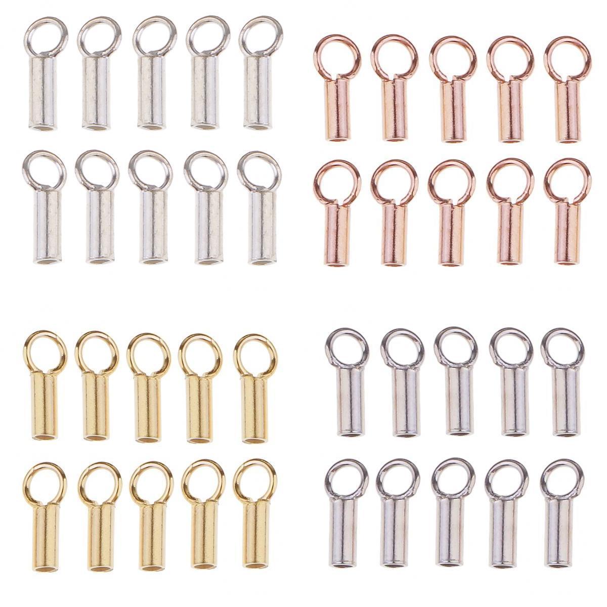 40 Piece 925 Sterling Silver Tube Cord End Caps Crimp Beads Stopper Findings
