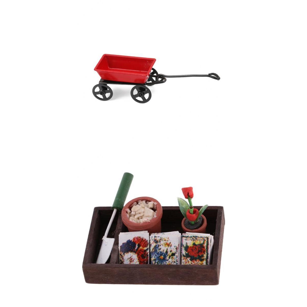 1/12 Dollhouse Miniature Horticulture Gardening Box Kit And Metal Cart Model