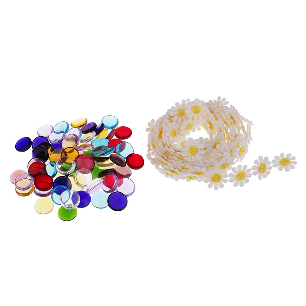 3 Yards Embroidery Lace Trim Applique Ribbon +100g Vitreous Glass Mosaic