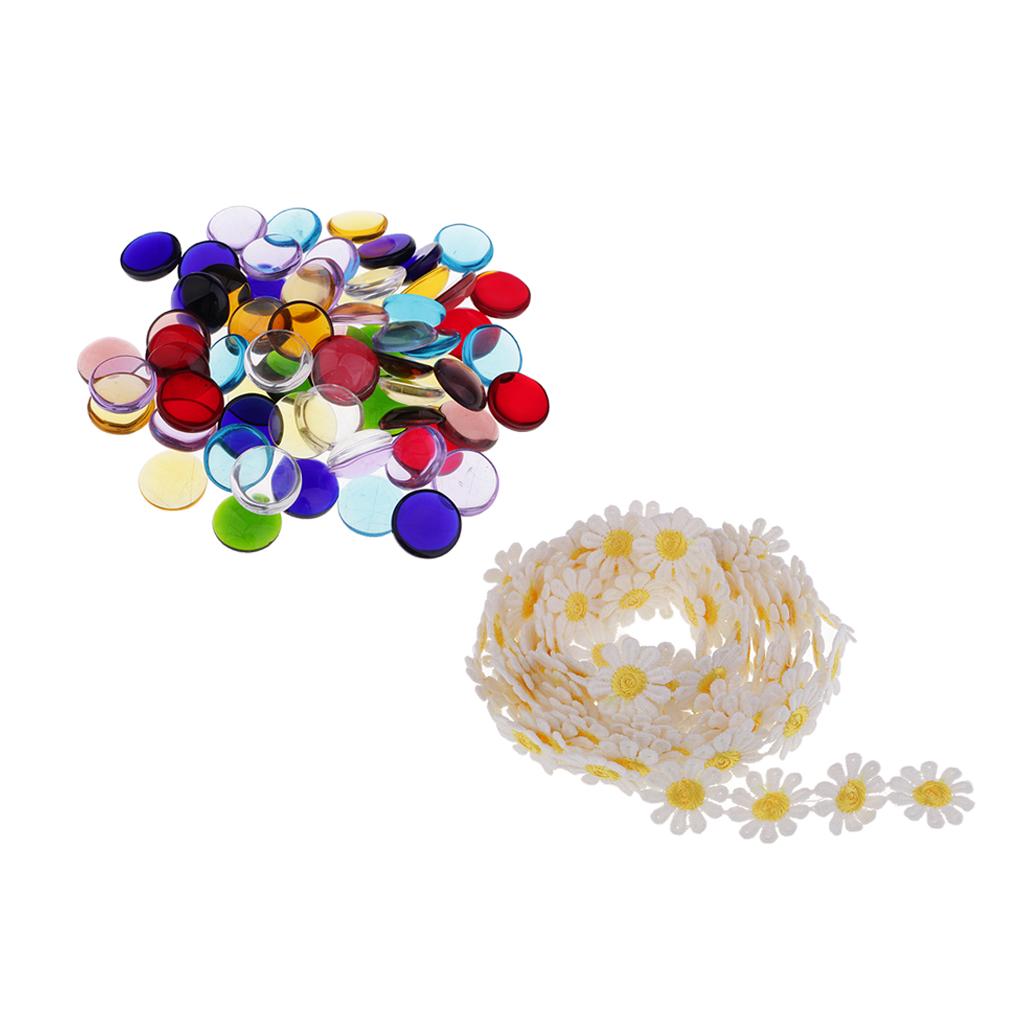3 Yards Embroidery Lace Trim Applique Ribbon +100g Vitreous Glass Mosaic