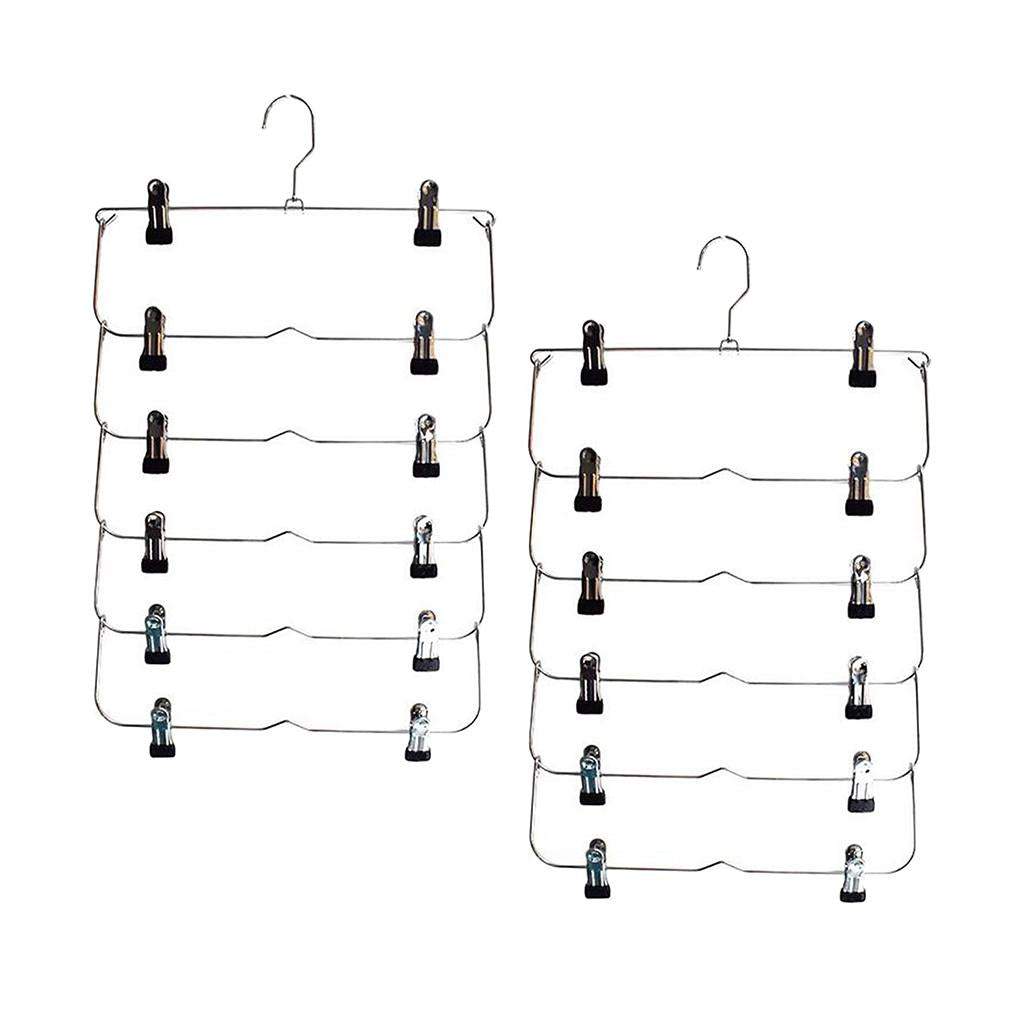 6 Tier Skirt Hangers Pants Hangers Closet Organizer Fold Up Hangers 2pcs