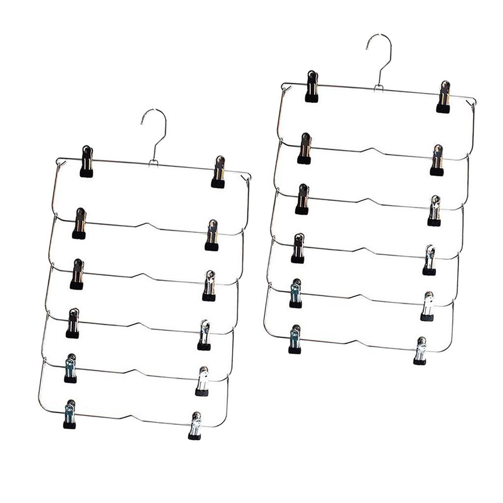 6 Tier Skirt Hangers Pants Hangers Closet Organizer Fold Up Hangers 2pcs