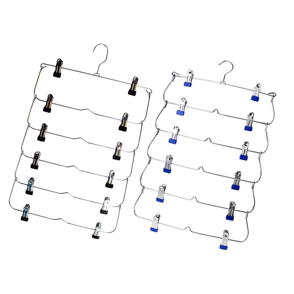 2 Pack Skirt Hangers Pants Hangers Closet Organizer Fold Up Hangers 6 Tier
