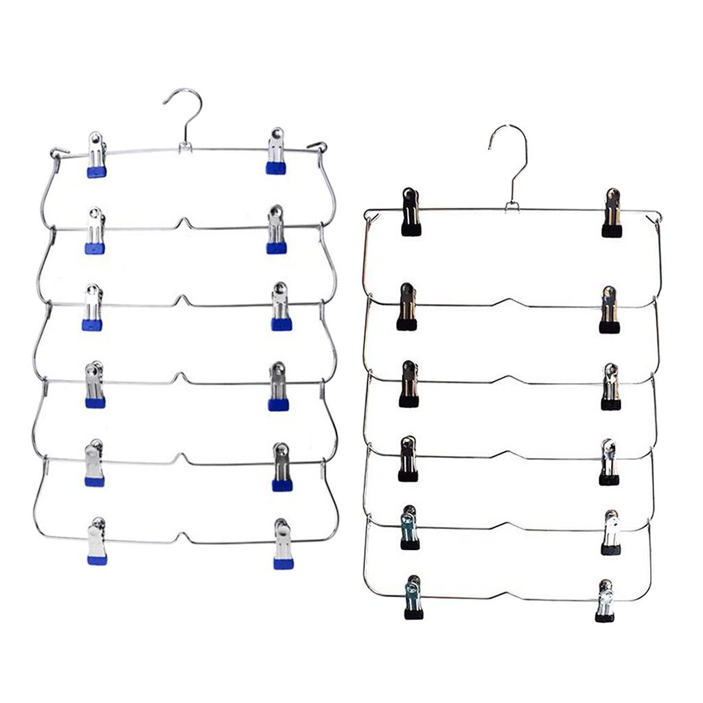 2 Pack Skirt Hangers Pants Hangers Closet Organizer Fold Up Hangers 6 Tier