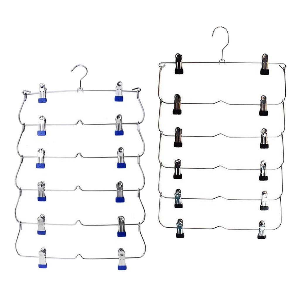 2 Pack Skirt Hangers Pants Hangers Closet Organizer Fold Up Hangers 6 Tier