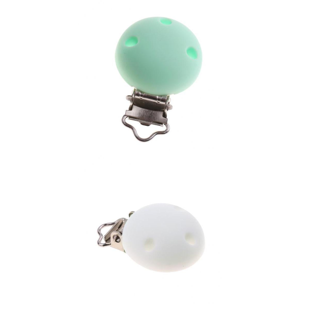 2 Pcs Cute Baby Pacifier Round Silicone Soother Clip Metal Holders Clasp
