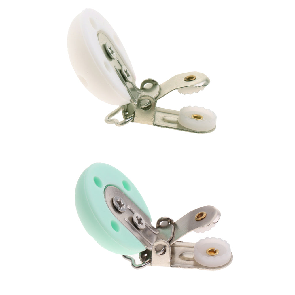 2 Pcs Cute Baby Pacifier Round Silicone Soother Clip Metal Holders Clasp