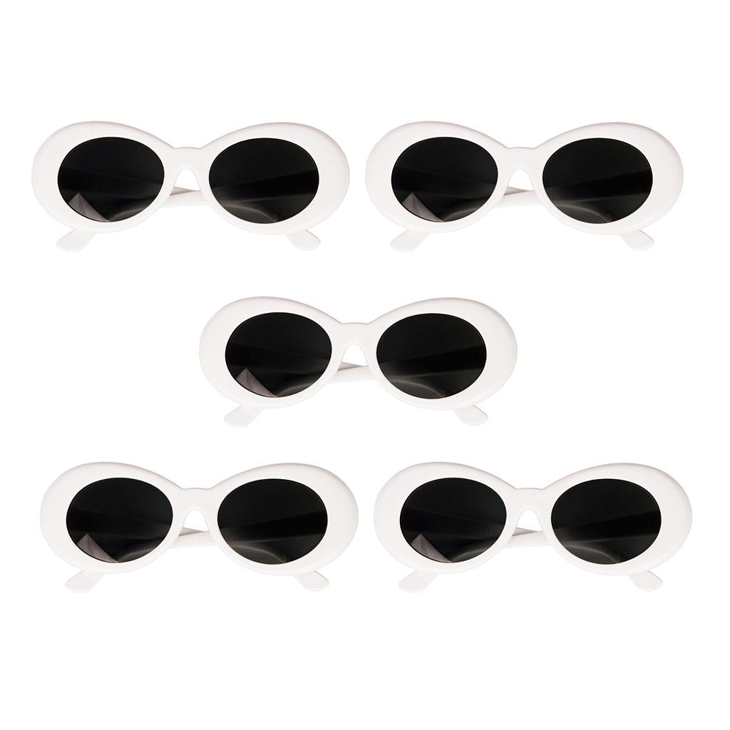 5 Retro Clout Goggles Glasses White Oval Bold Mod Thick Frame Sunglasses