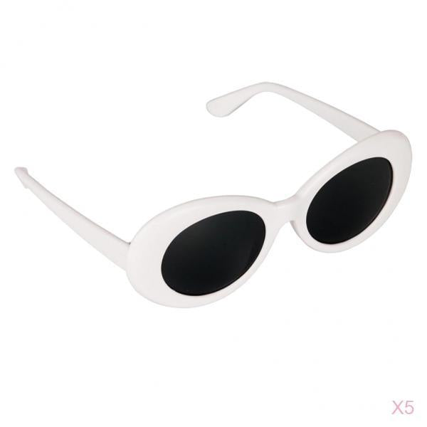 5 Retro Clout Goggles Glasses White Oval Bold Mod Thick Frame Sunglasses