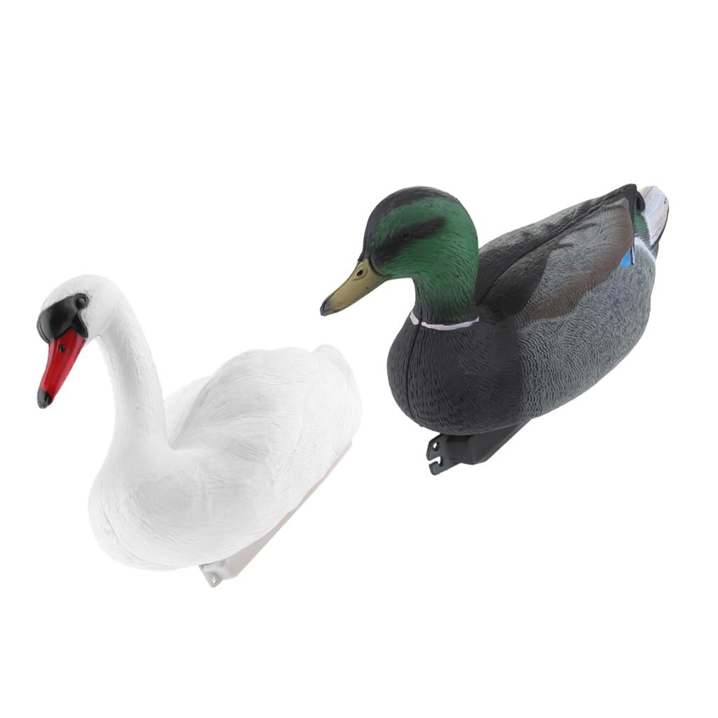 2x Floating Swan Decoy & 35cm Drake Hunting Fishing Garden Scarer Scarecrow